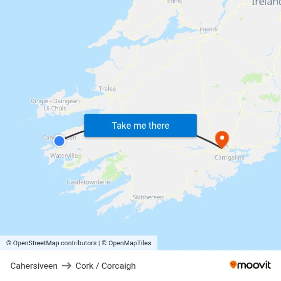 Cahersiveen to Cork / Corcaigh map
