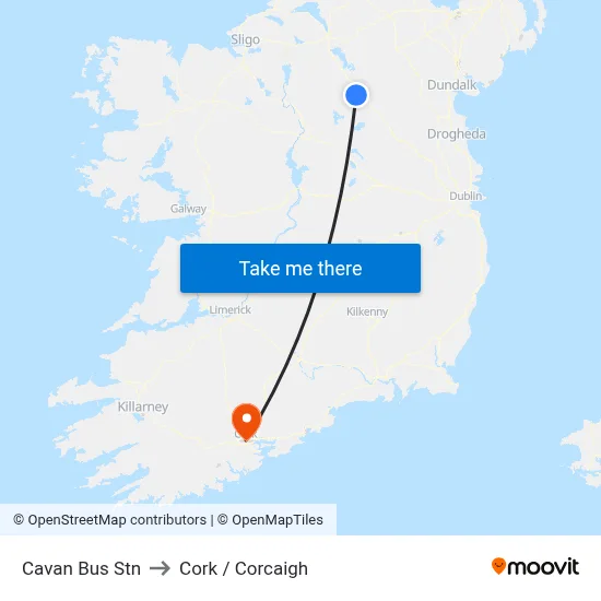 Cavan Bus Stn to Cork / Corcaigh map