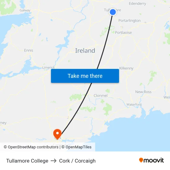 Tullamore College to Cork / Corcaigh map