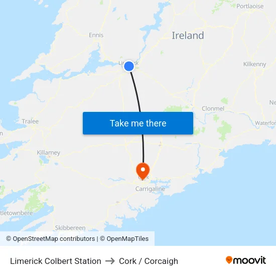 Limerick Colbert Station to Cork / Corcaigh map