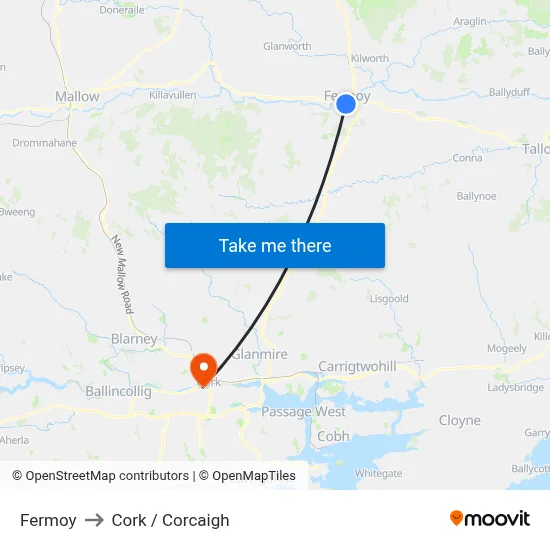 Fermoy to Cork / Corcaigh map