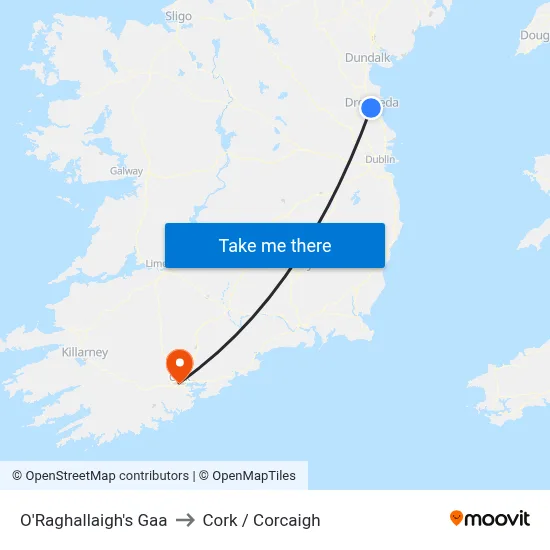 O'Raghallaigh's Gaa to Cork / Corcaigh map