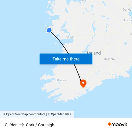 Clifden to Cork / Corcaigh map