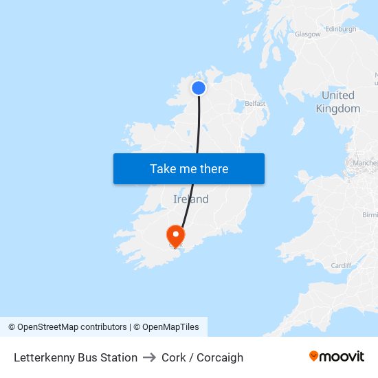Letterkenny Bus Station to Cork / Corcaigh map