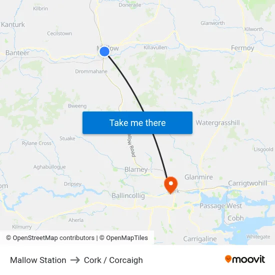 Mallow Station to Cork / Corcaigh map