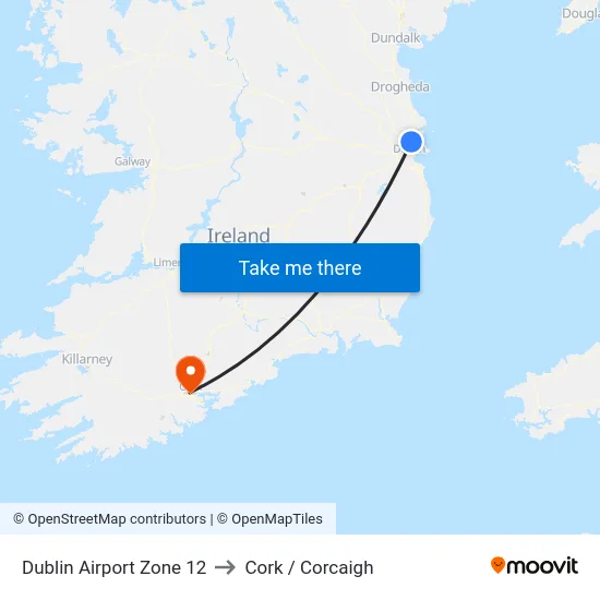 Dublin Airport Zone 12 to Cork / Corcaigh map