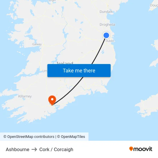 Ashbourne to Cork / Corcaigh map