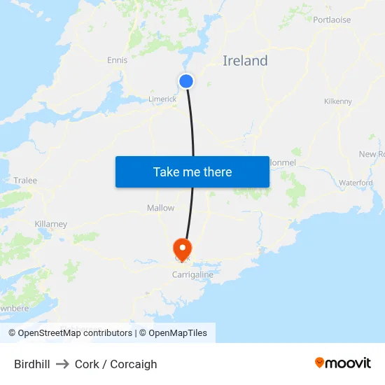 Birdhill to Cork / Corcaigh map