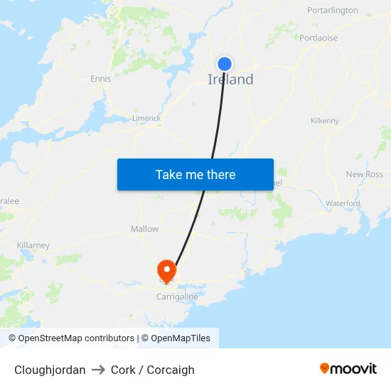 Cloughjordan to Cork / Corcaigh map