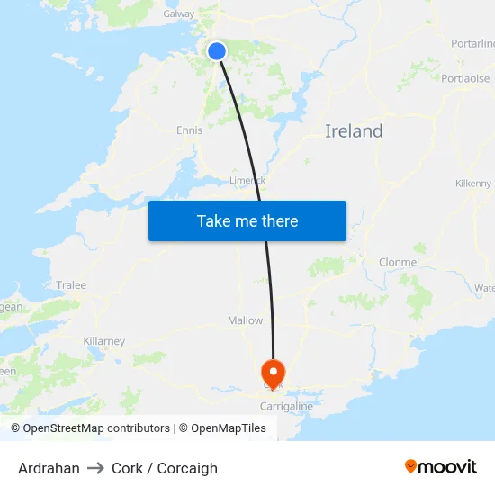 Ardrahan to Cork / Corcaigh map