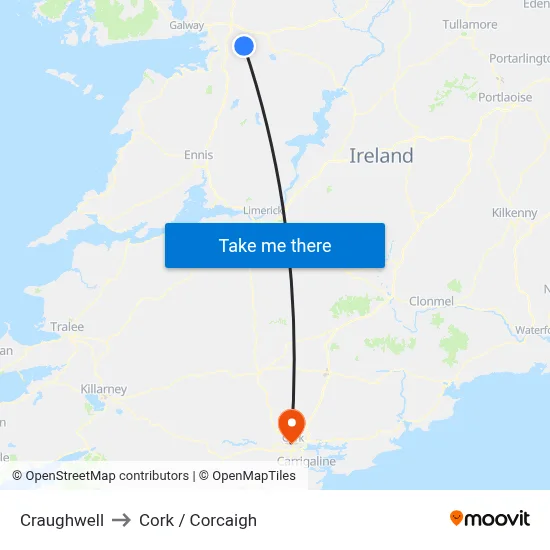 Craughwell to Cork / Corcaigh map
