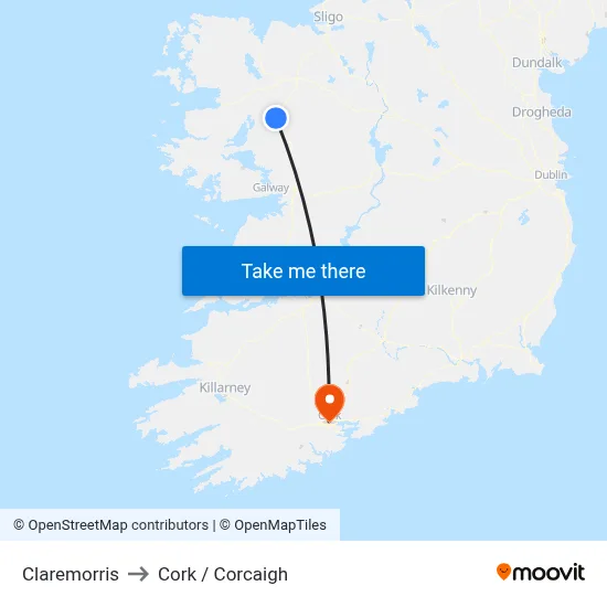 Claremorris to Cork / Corcaigh map