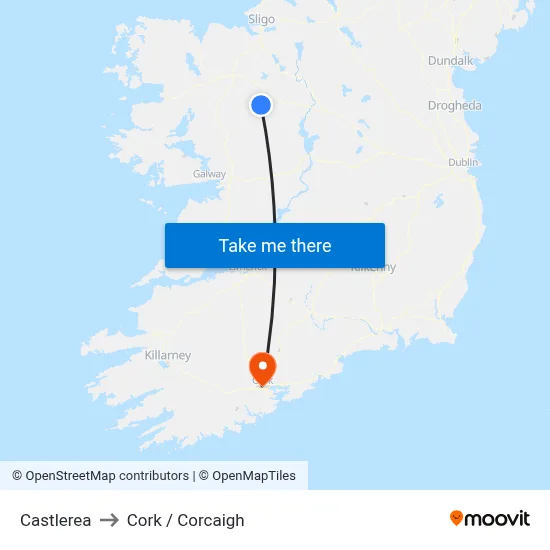 Castlerea to Cork / Corcaigh map