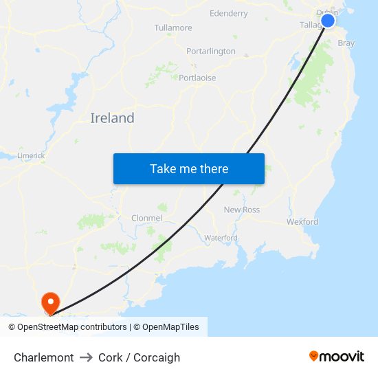 Charlemont to Cork / Corcaigh map