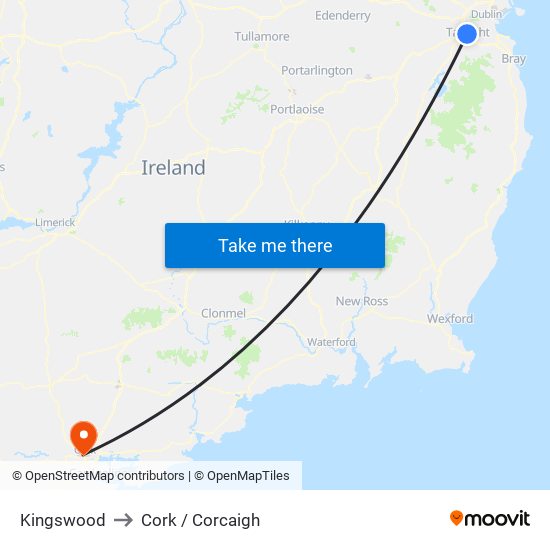 Kingswood to Cork / Corcaigh map