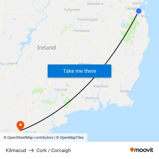 Kilmacud to Cork / Corcaigh map