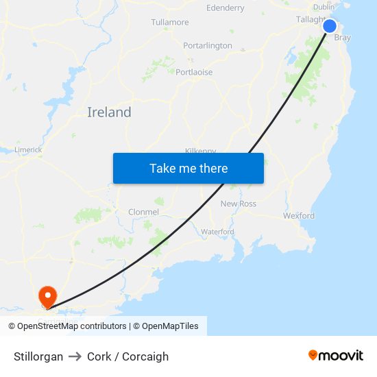 Stillorgan to Cork / Corcaigh map