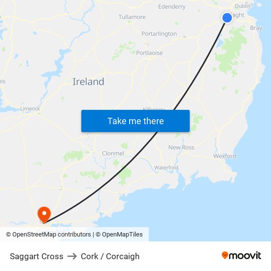 Saggart Cross to Cork / Corcaigh map