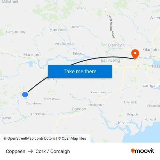 Coppeen to Cork / Corcaigh map