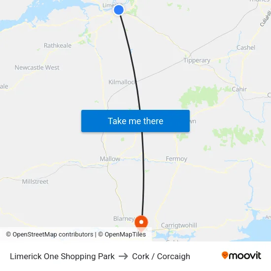 Limerick One Shopping Park to Cork / Corcaigh map