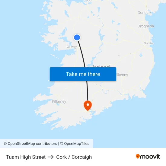 Tuam High Street to Cork / Corcaigh map