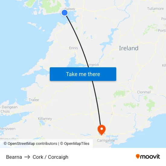 Bearna to Cork / Corcaigh map