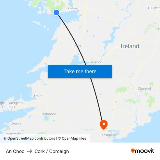 An Cnoc to Cork / Corcaigh map