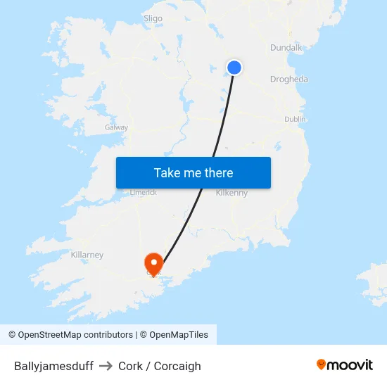 Ballyjamesduff to Cork / Corcaigh map