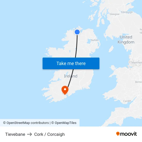 Tievebane to Cork / Corcaigh map