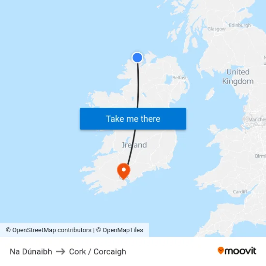 Na Dúnaibh to Cork / Corcaigh map