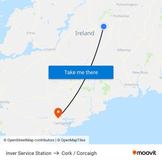 Inver Service Station to Cork / Corcaigh map