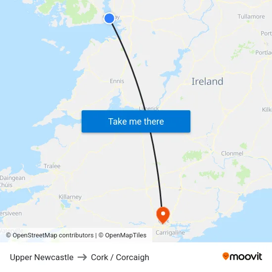 Upper Newcastle to Cork / Corcaigh map