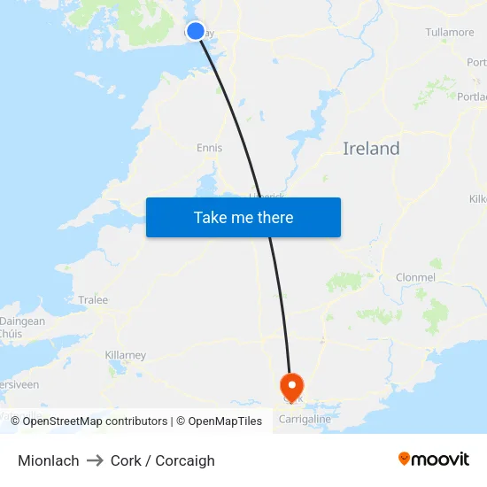 Mionlach to Cork / Corcaigh map