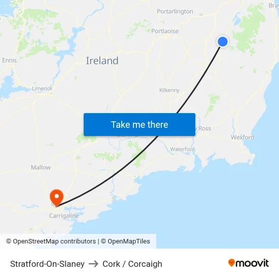 Stratford-On-Slaney to Cork / Corcaigh map
