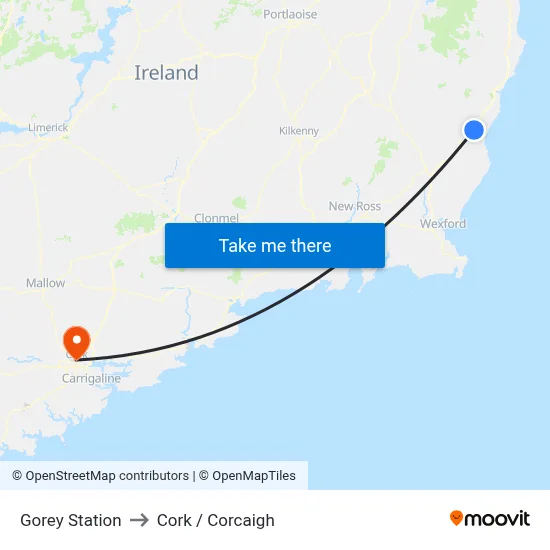 Gorey Station to Cork / Corcaigh map