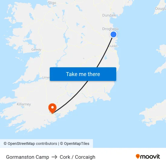 Gormanston Camp to Cork / Corcaigh map