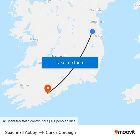 Seachnall Abbey to Cork / Corcaigh map