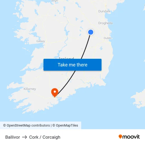 Ballivor to Cork / Corcaigh map