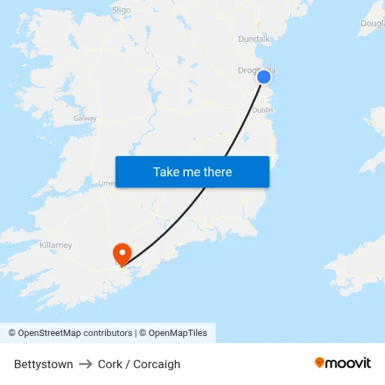Bettystown to Cork / Corcaigh map