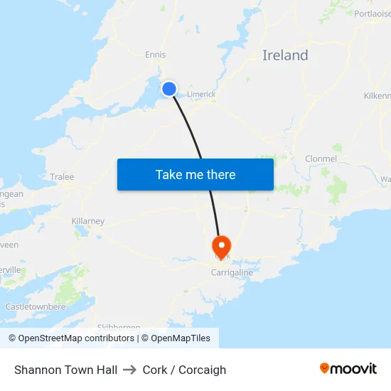 Shannon Town Hall to Cork / Corcaigh map