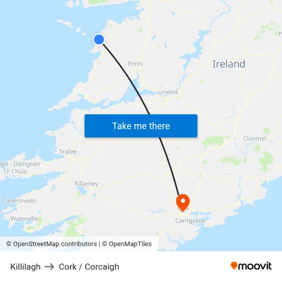 Killilagh to Cork / Corcaigh map