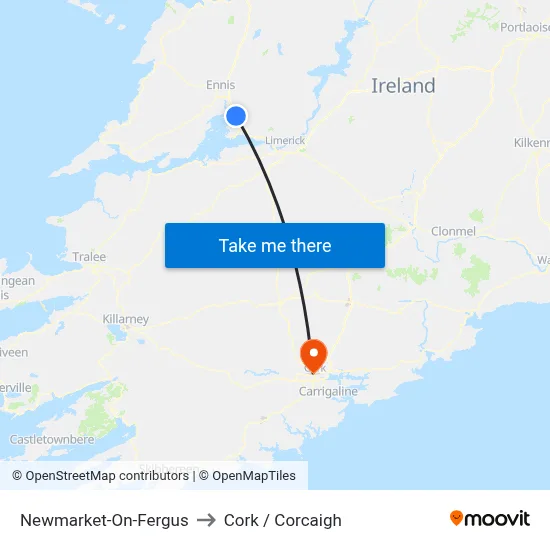 Newmarket-On-Fergus to Cork / Corcaigh map