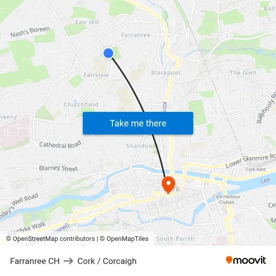 Farranree CH to Cork / Corcaigh map