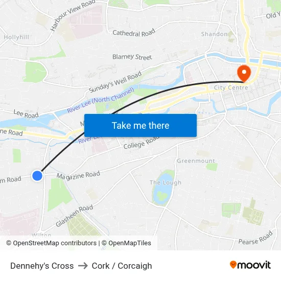 Dennehy's Cross to Cork / Corcaigh map