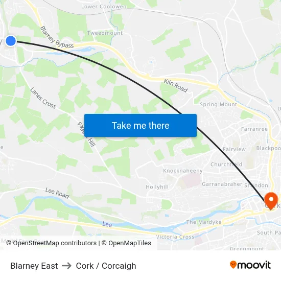 Blarney East to Cork / Corcaigh map