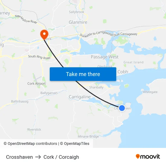 Crosshaven to Cork / Corcaigh map