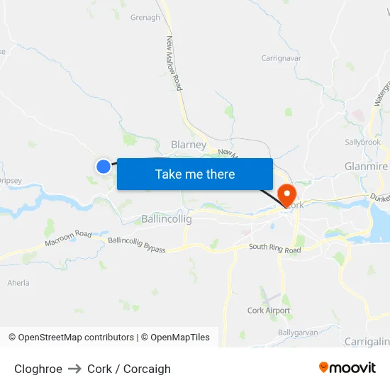 Cloghroe to Cork / Corcaigh map