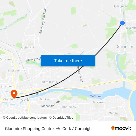 Glanmire Shopping Centre to Cork / Corcaigh map