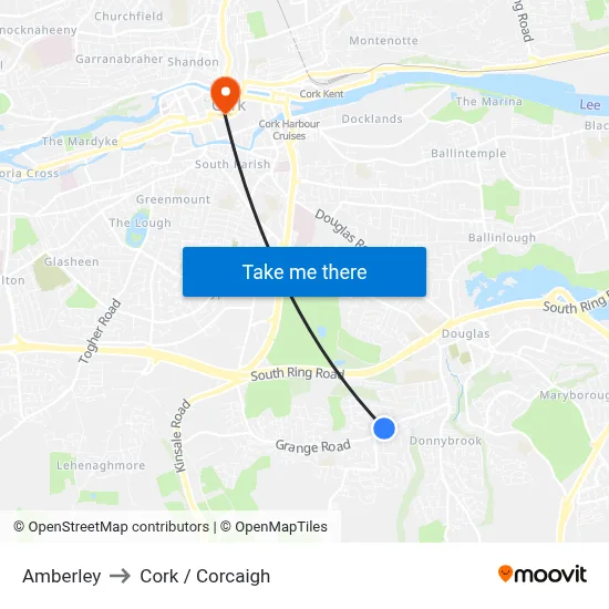 Amberley to Cork / Corcaigh map