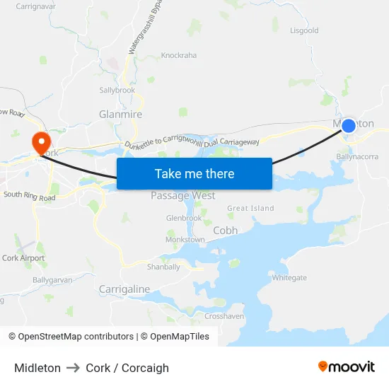 Midleton to Cork / Corcaigh map